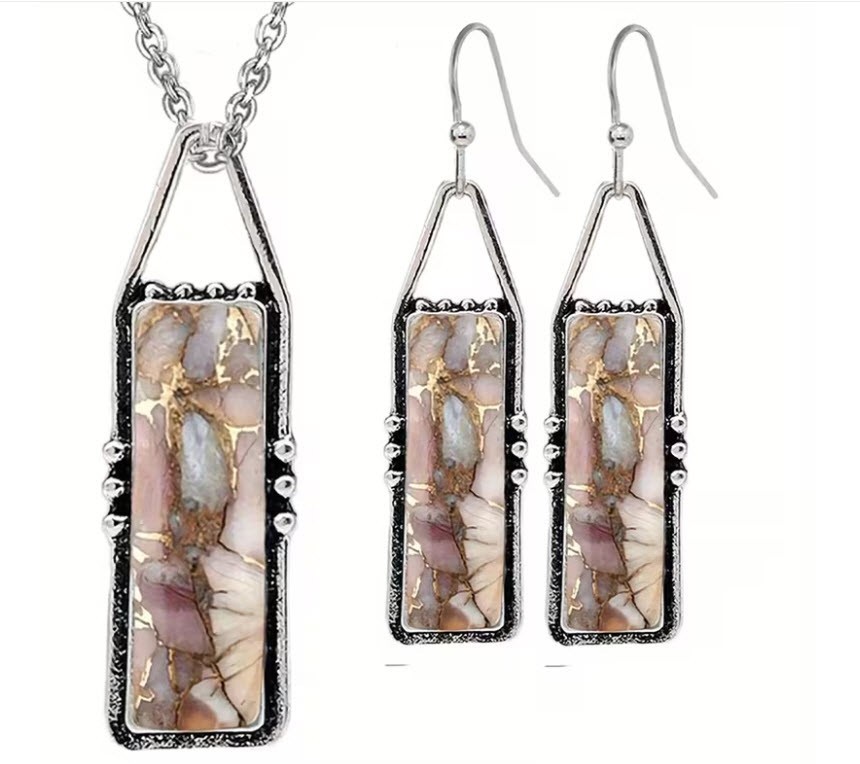 BRIGHTON BEACH Geometry Retro Bohemian Pendant Necklace Earrings Set