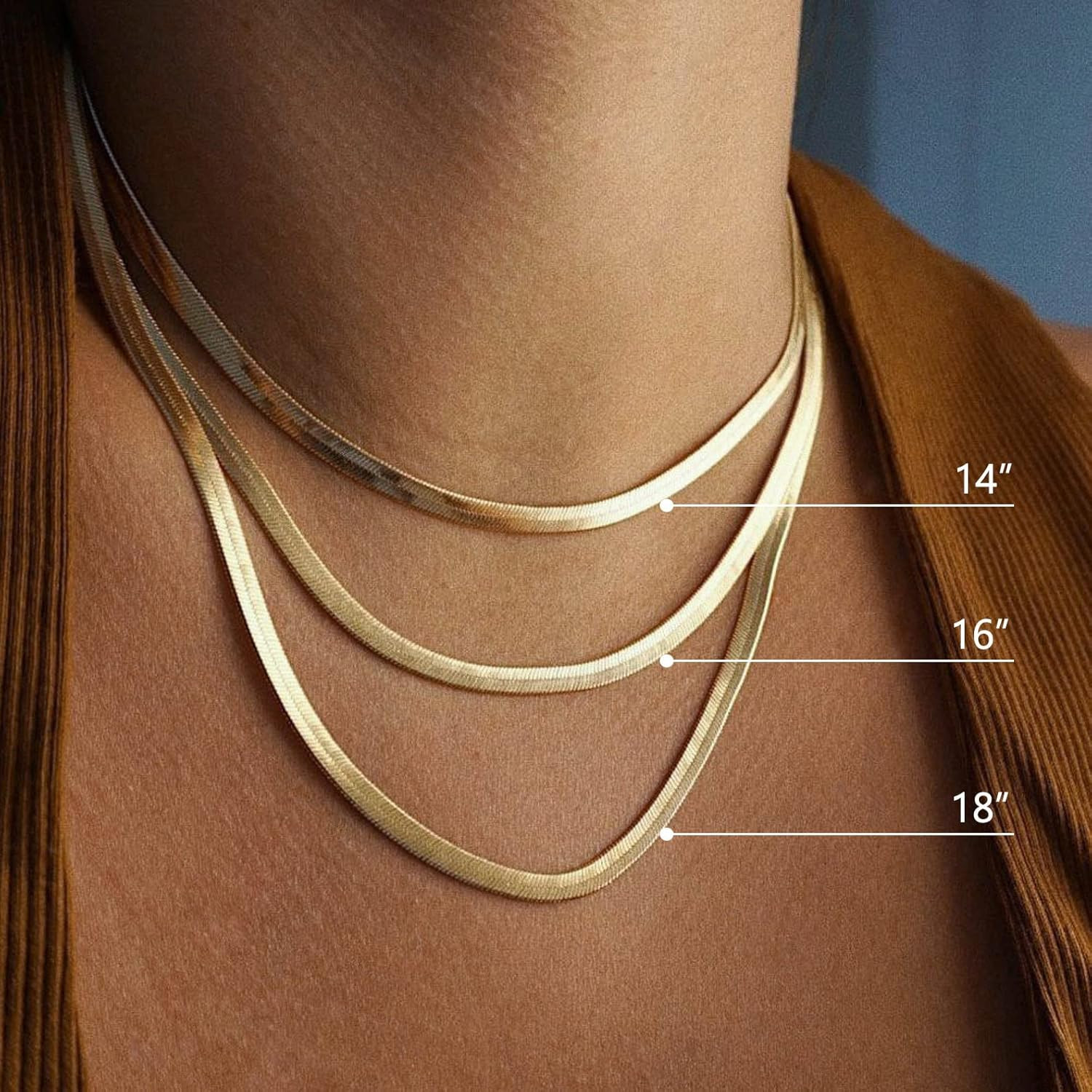 14K Gold Plated Necklaces for Women, Dainty Gold Herringbone Choker Necklace Thi