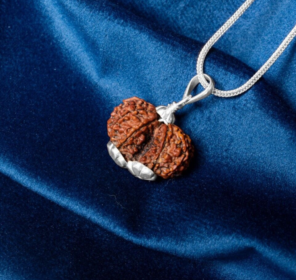 Certified Gauri Shankar Rudraksha Bead 925 Silver Pendant Spiritual Necklace