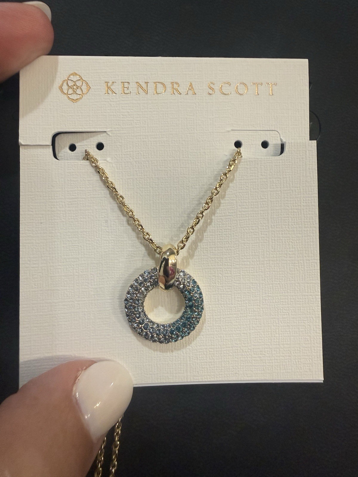 Kendra Scott Mikki Pavé Circle Pendant Necklace Blue Crystal Gold-Plated