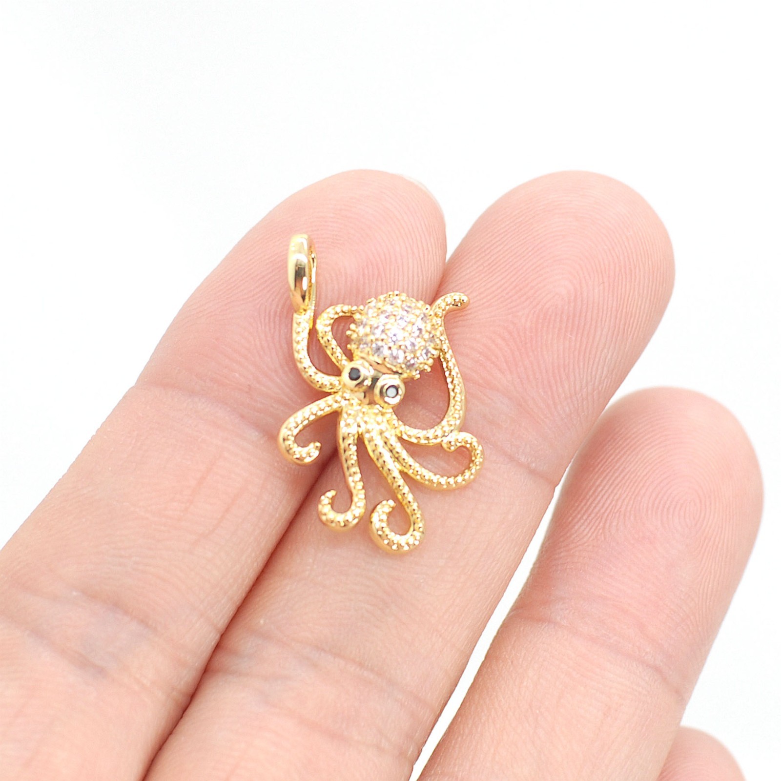 2PCS 18K Gold Plated Octopus Charm Pendant, Cubic Zirconia Micro Pave GADW91
