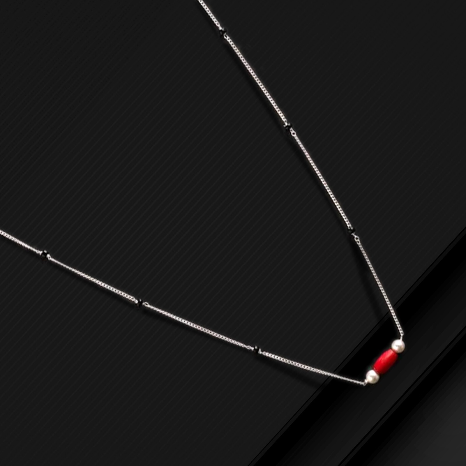 16″to30″925 sterling silver chain chain and red beads ball mangalsutra ms124