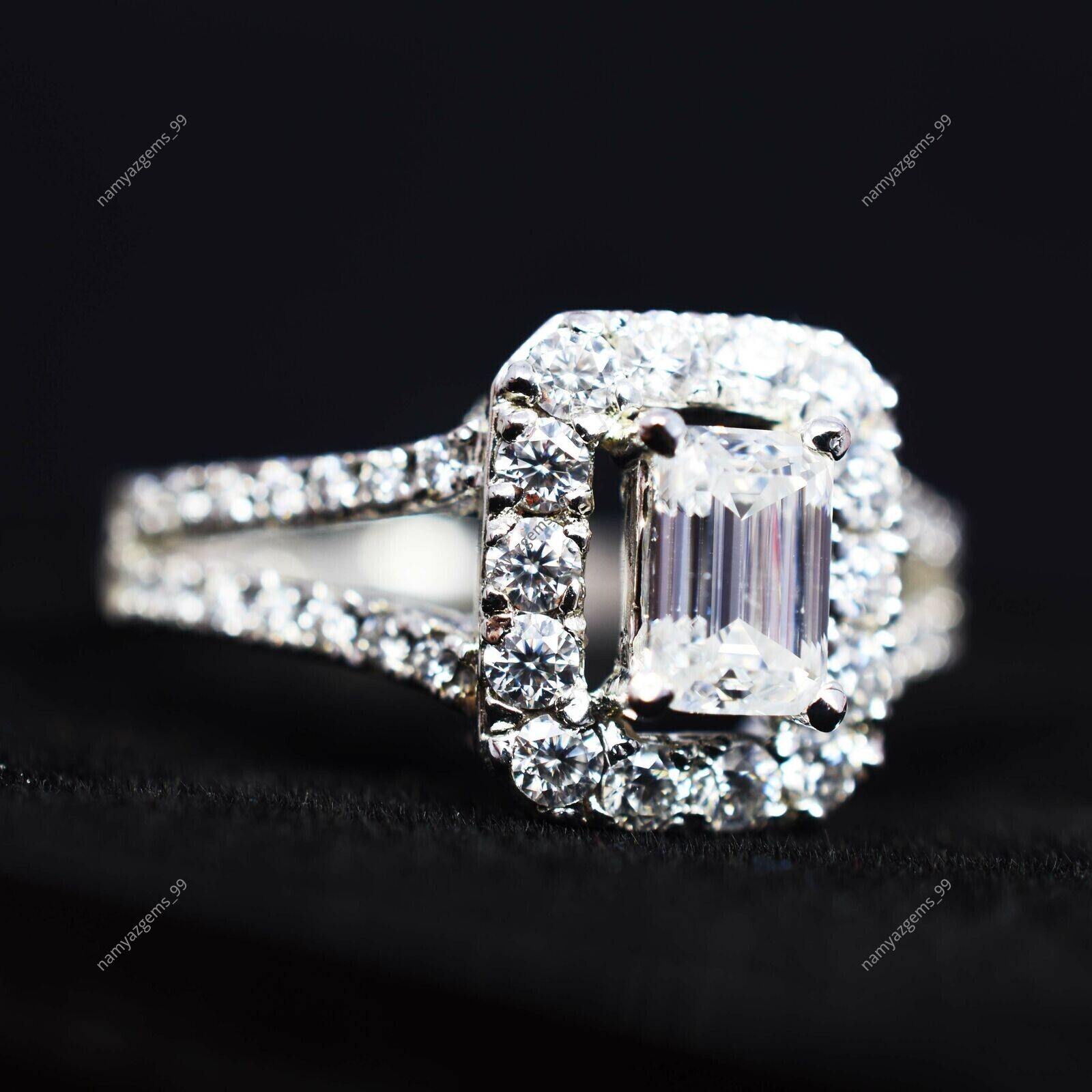 7×5 MM Synthetic White Moissanite Radiant VVS Beautiful Design 925 Silver Ring