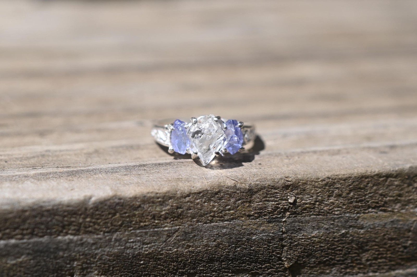 Engagement ring Tanzanite and Lake County diamond sterling silver size 3 4 5 6