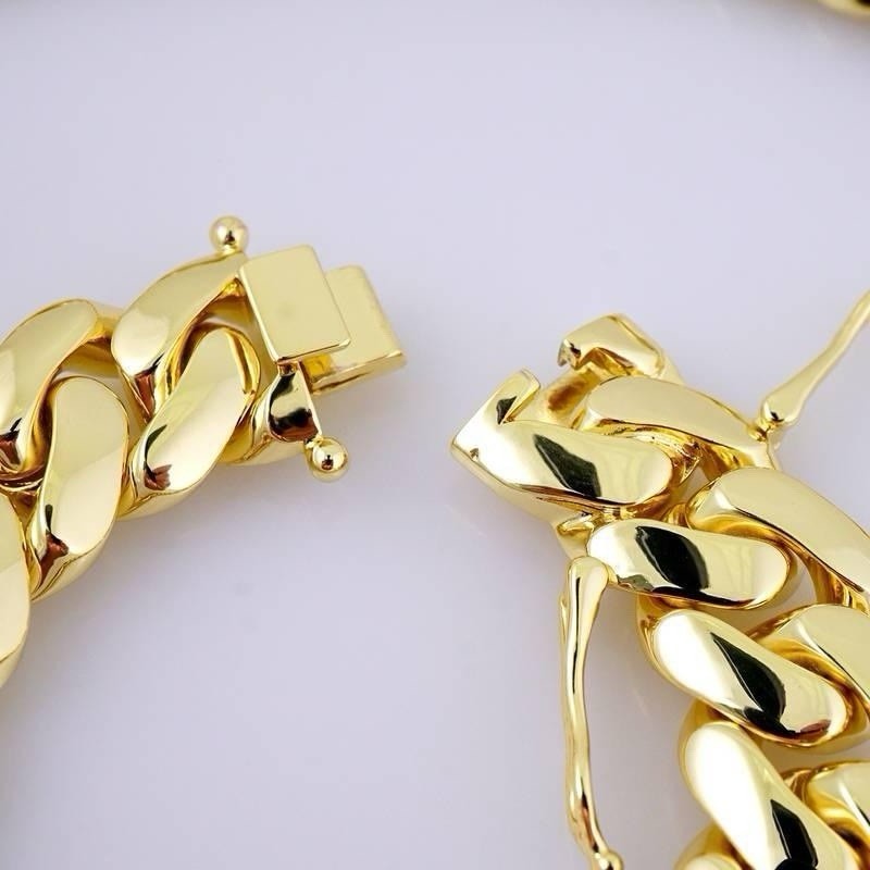 Gold Tone Metal Cuban Link Chain Necklace Box Clasp Nickel-Free Hip Hop