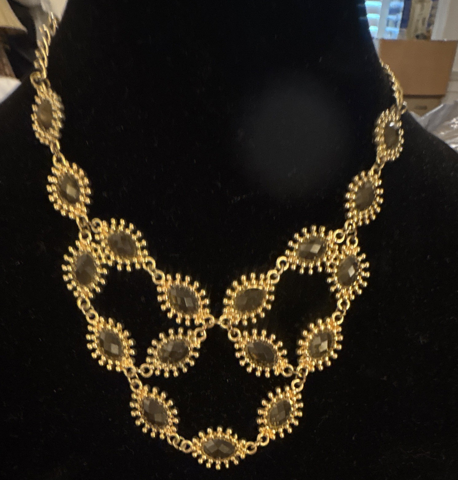 Gold Tone Marquise Clear Crystal Link Chain Statement Necklace, Adjustable