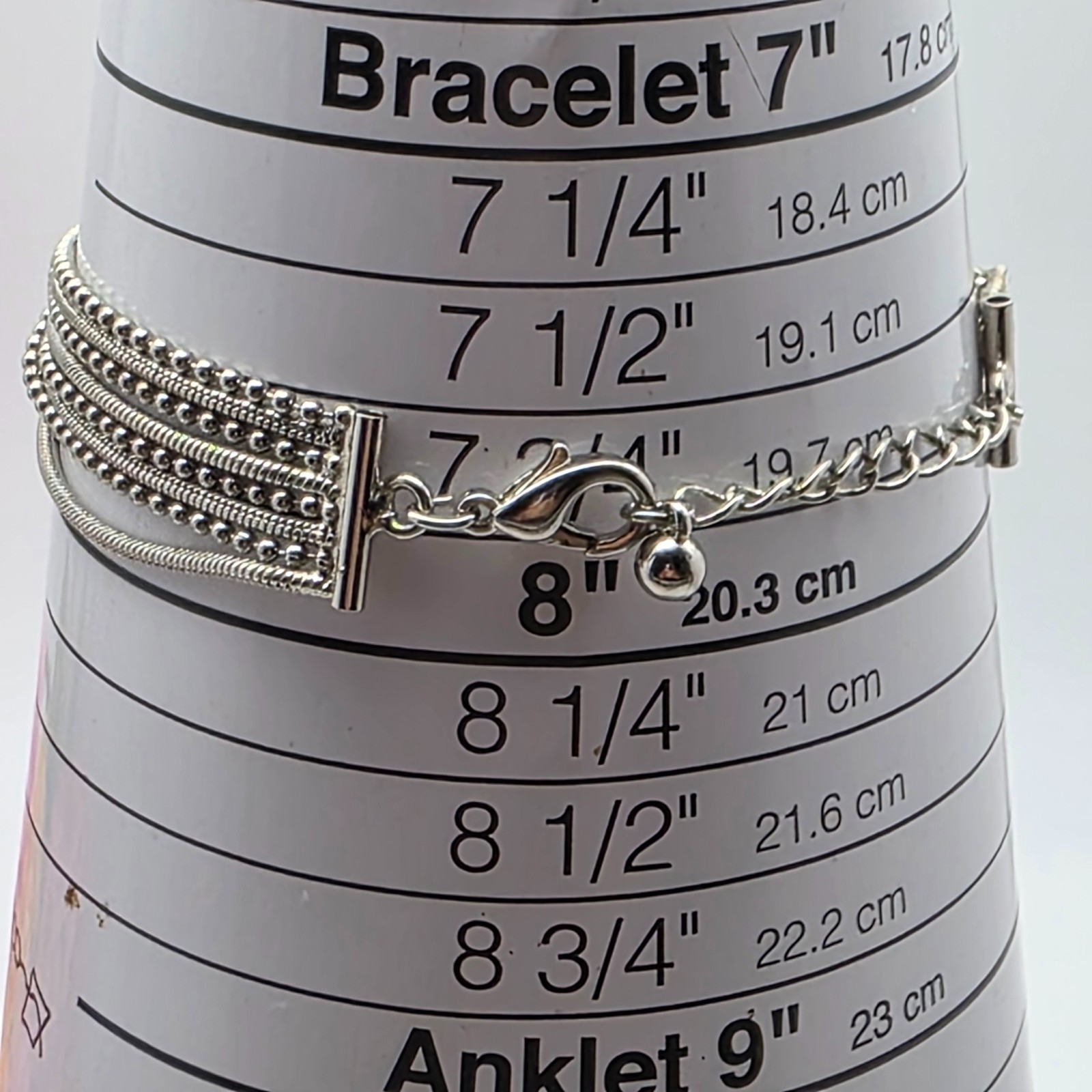 Silver Tone Multi Chain Bracelet 6.5-7.5 In Adjustable Layered 12mm Wide