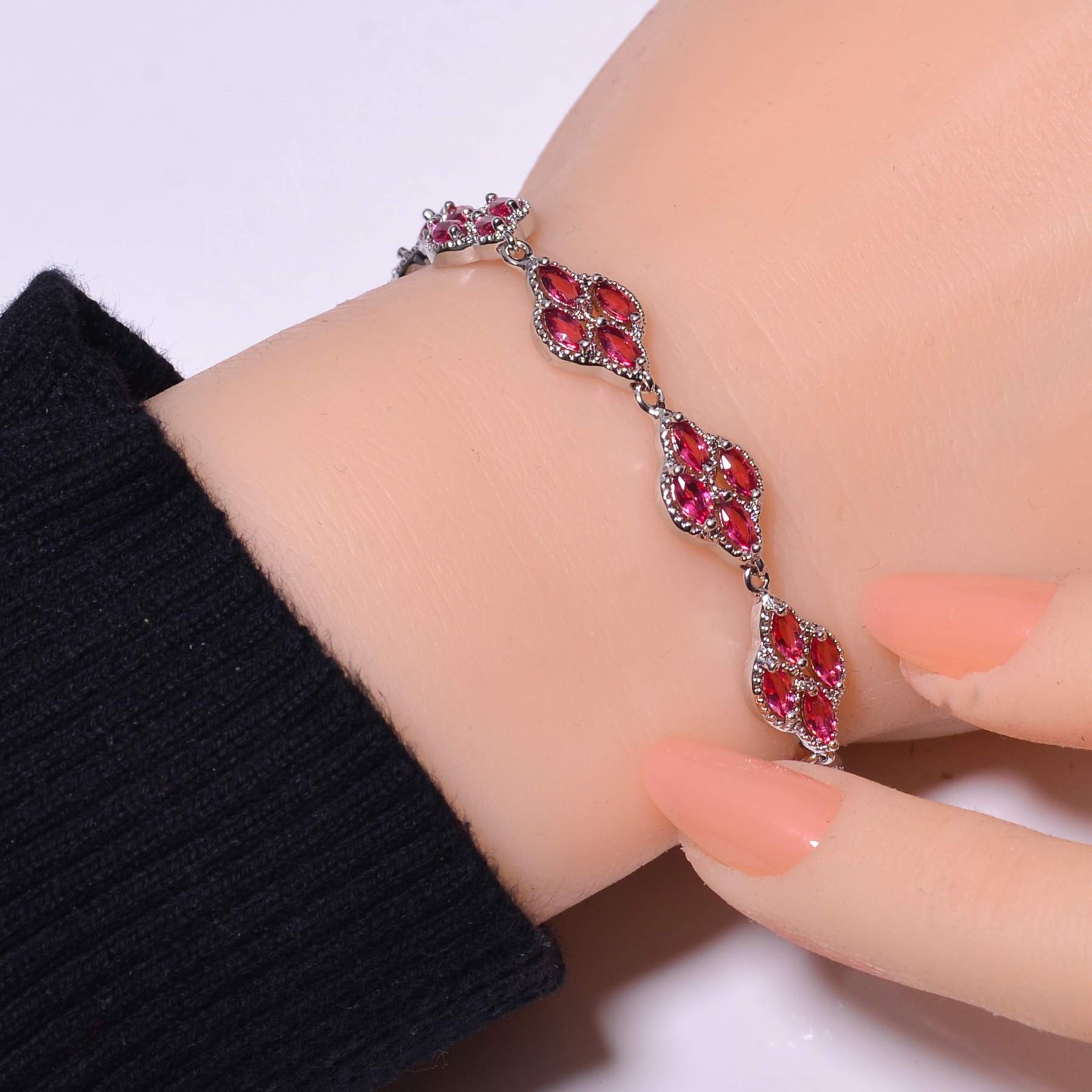 Pink Rubellite Tourmaline 925 Sterling Silver Tennis Bracelet 8.99″ B973468311