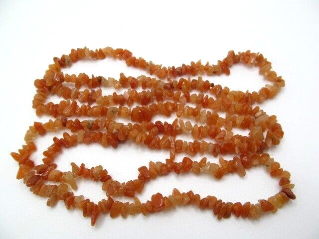 Vintage Carnelian Stone 7mm Chip Opera Length Beaded Necklace 40 Inch