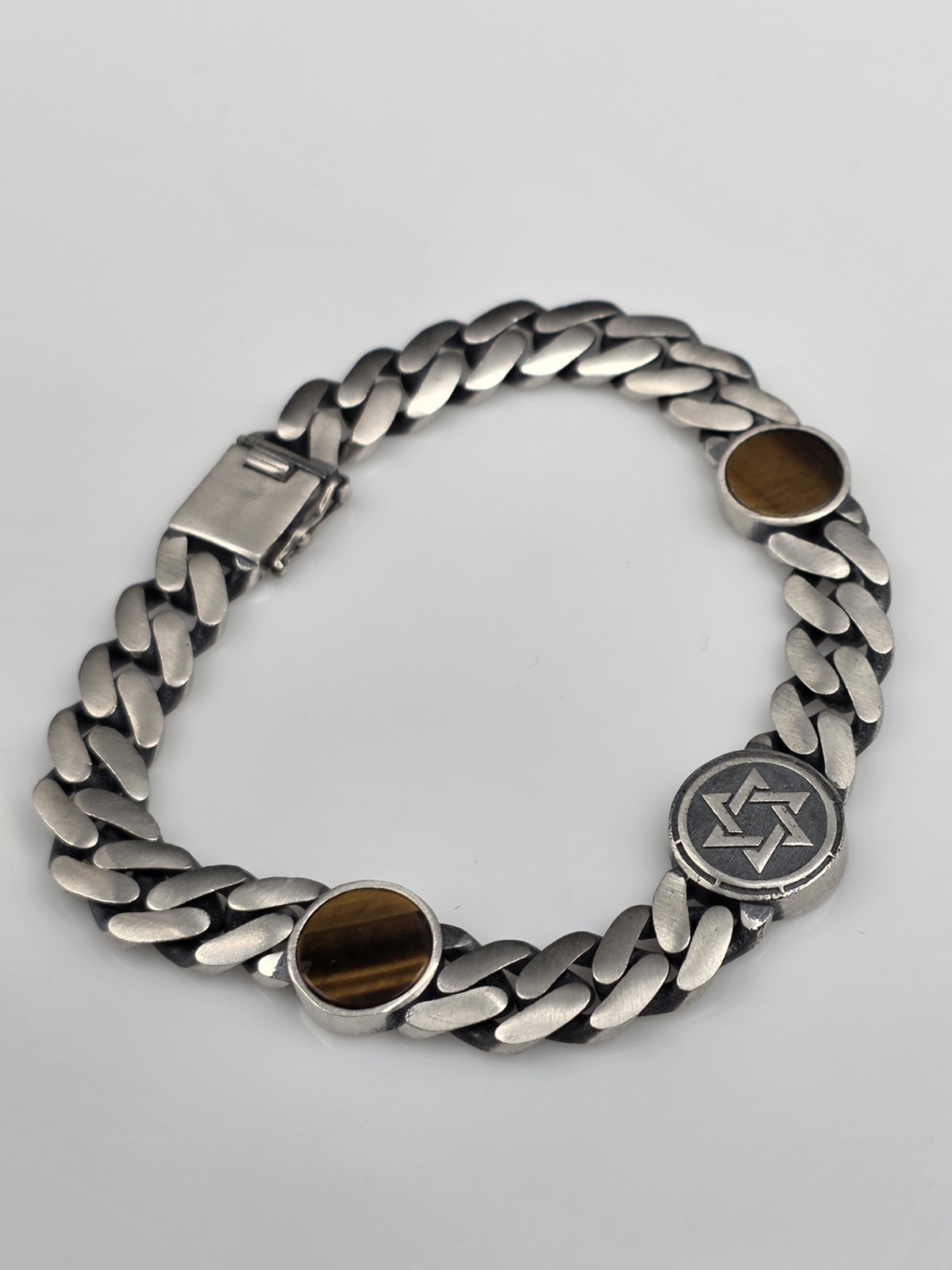 MIAMI CUBAN OXIDIZED LINK JEWISH STAR OF DAVID BRACELET STERLING SILVER 925