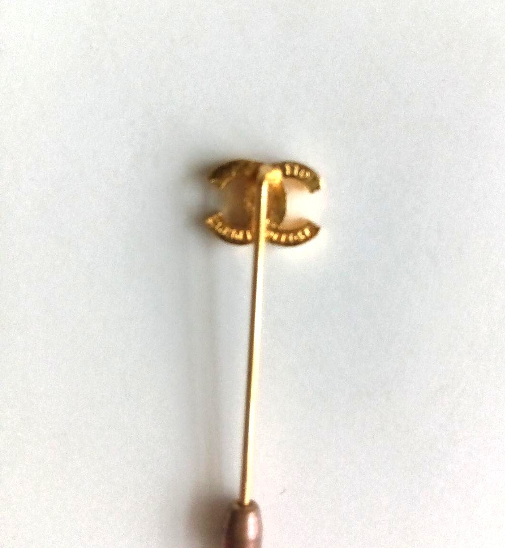 CHANEL CC Logo Gold Tone Stick Pin Brooch Lapel Hat Pin 5.5cm(2.2in) Authentic