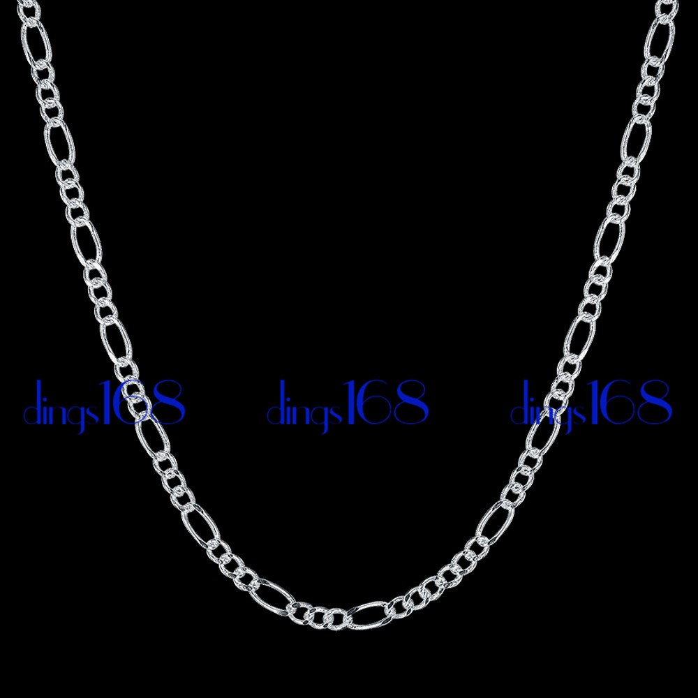 925 Sterling Silver 24 inch Shiny Italian Figaro 3.8mm Wide Chain Necklace E139