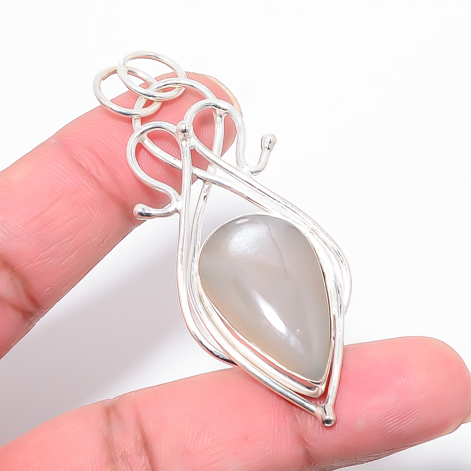 Gray Moonstone – Sri Lanka Handmade 925 Sterling Silver Pendant 2.50″ P84021