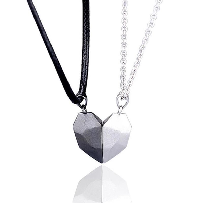 Couple Pendant Necklace Magnetic Heart Electrocardiogram Splicing Valentine Gift