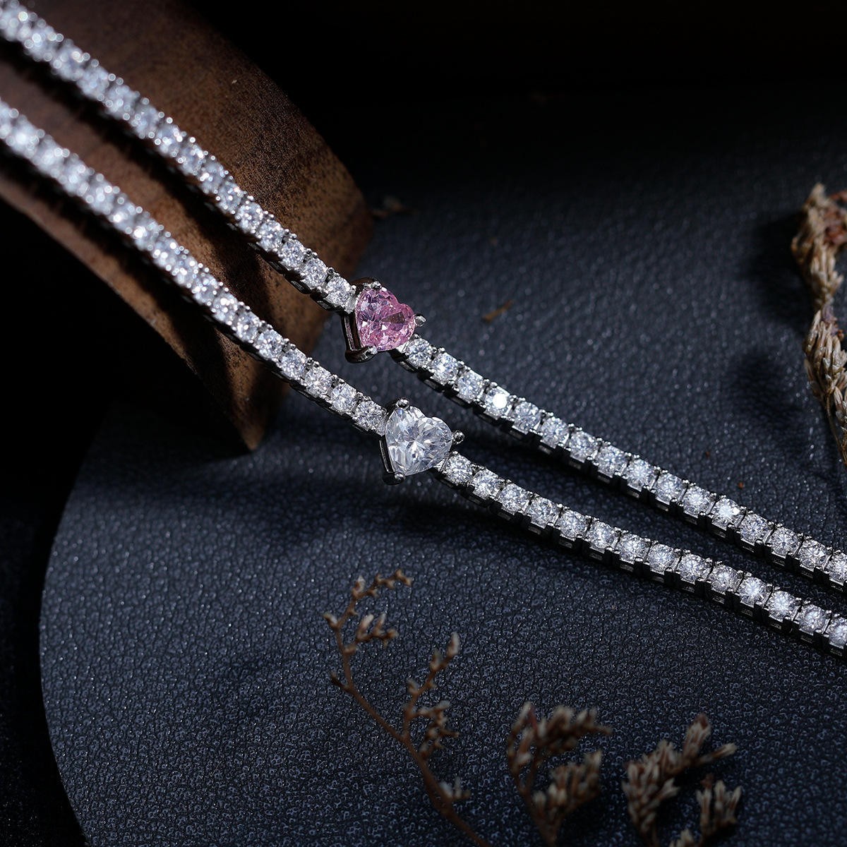 Heart Cut Solitaire Tennis Bracelet Silver Tone Crystal Dainty Bracelet Women