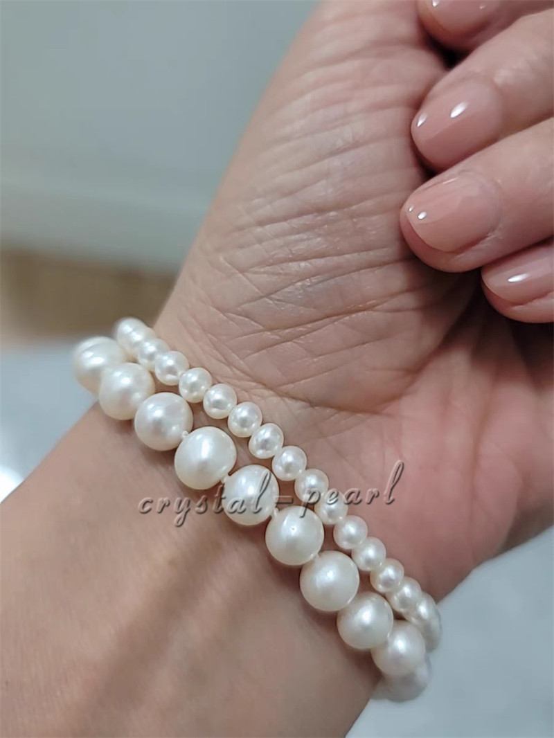 2 ROWS AAA 7-8MM NATURAL AKOYA WHITE PEARL BRACELET 14k CLASP 7.5-8 INCH