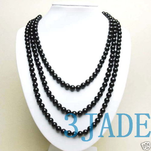 22″ Elegant Black Onyx 3 Lines Beads Necklace