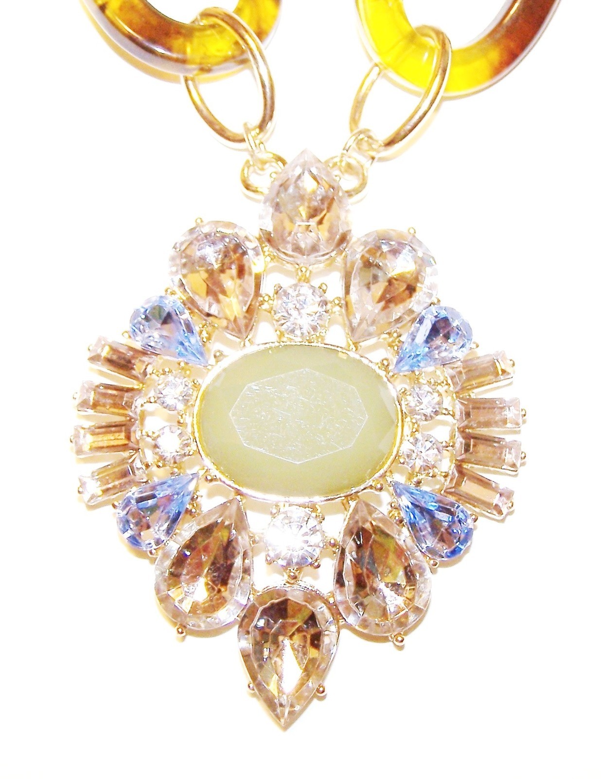 APT. 9 Necklace NEW on Card ● Clear Blue Green Rhinestones Gold& Tortoise Links