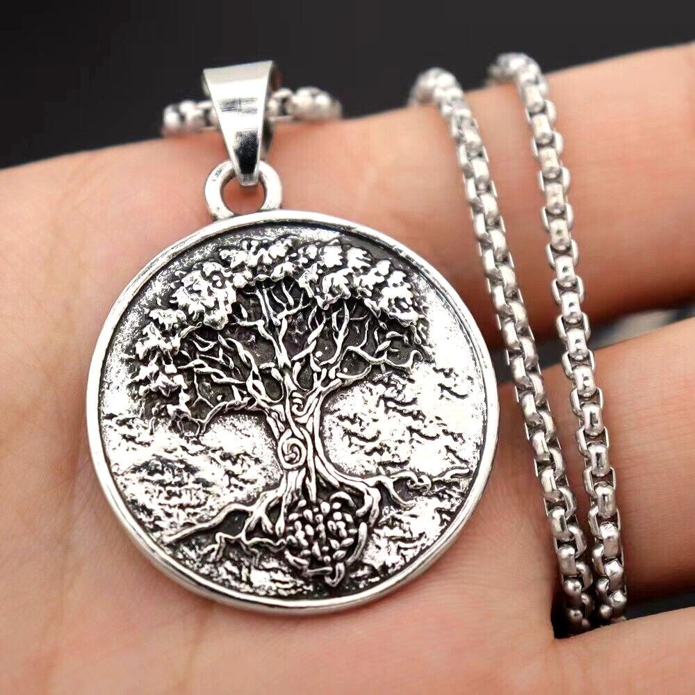 Mens Celtic Tree of Life Pendant Necklace Stainless Steel Jewelry Chain 24″ Gift