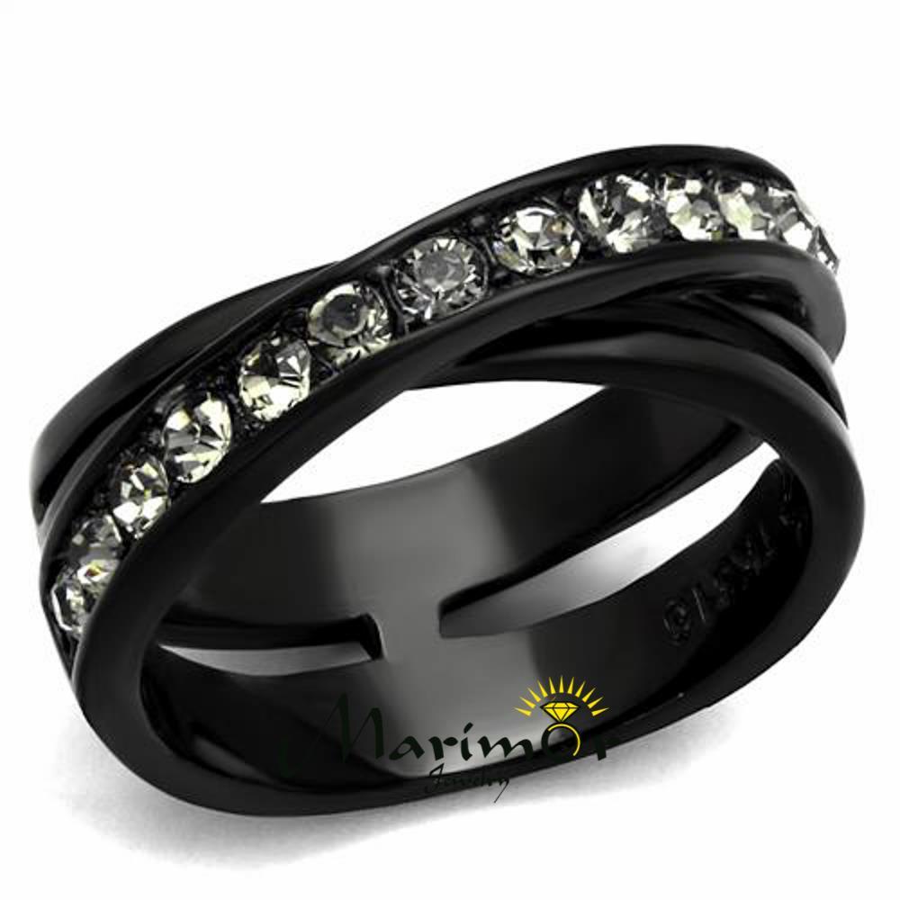 Stainless Steel Black Ion Plated .96 Carat Crystal Fashion Ring Women’s Sz 5-10