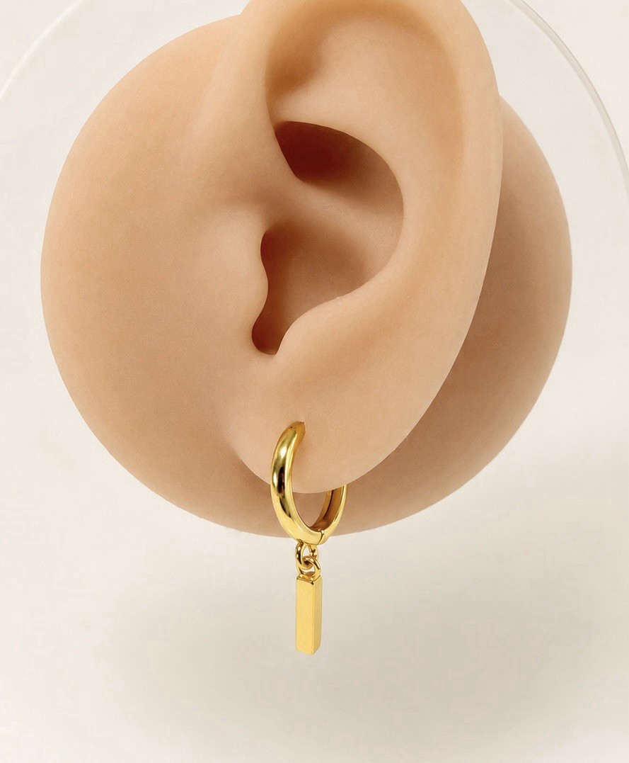 18K Gold Plated Dangle Bar Huggie Earrings Dainty Small Hoop Drop Earrings 052