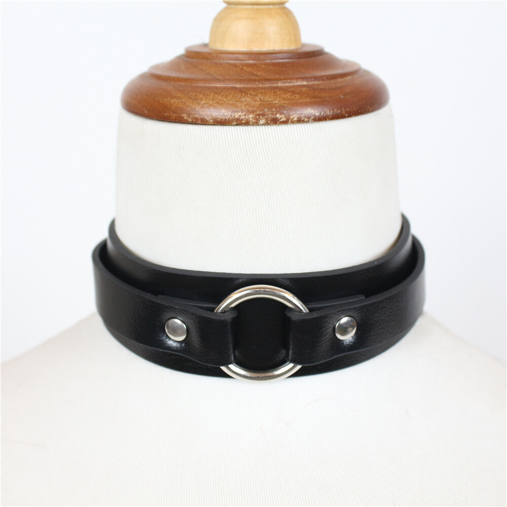 Women Faux Leather Slave Round Neck Ring Harness Bondage Neck Collar Ring
