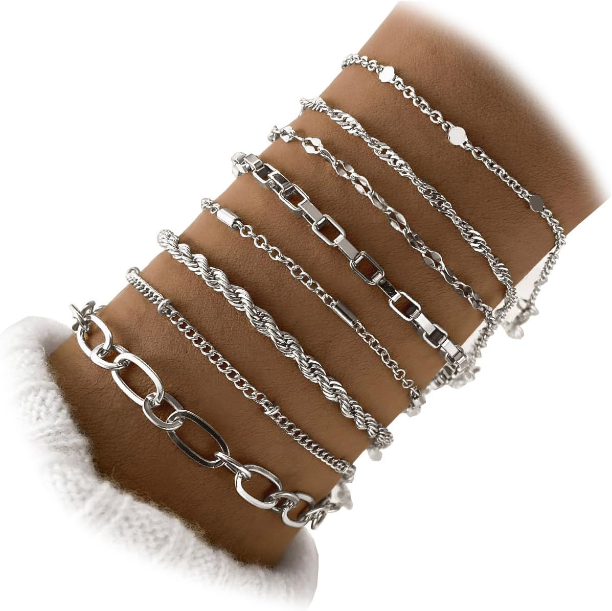 14K Gold Plated Multi Layer Link Chain Bracelet Set Non Tarnish Women Gift