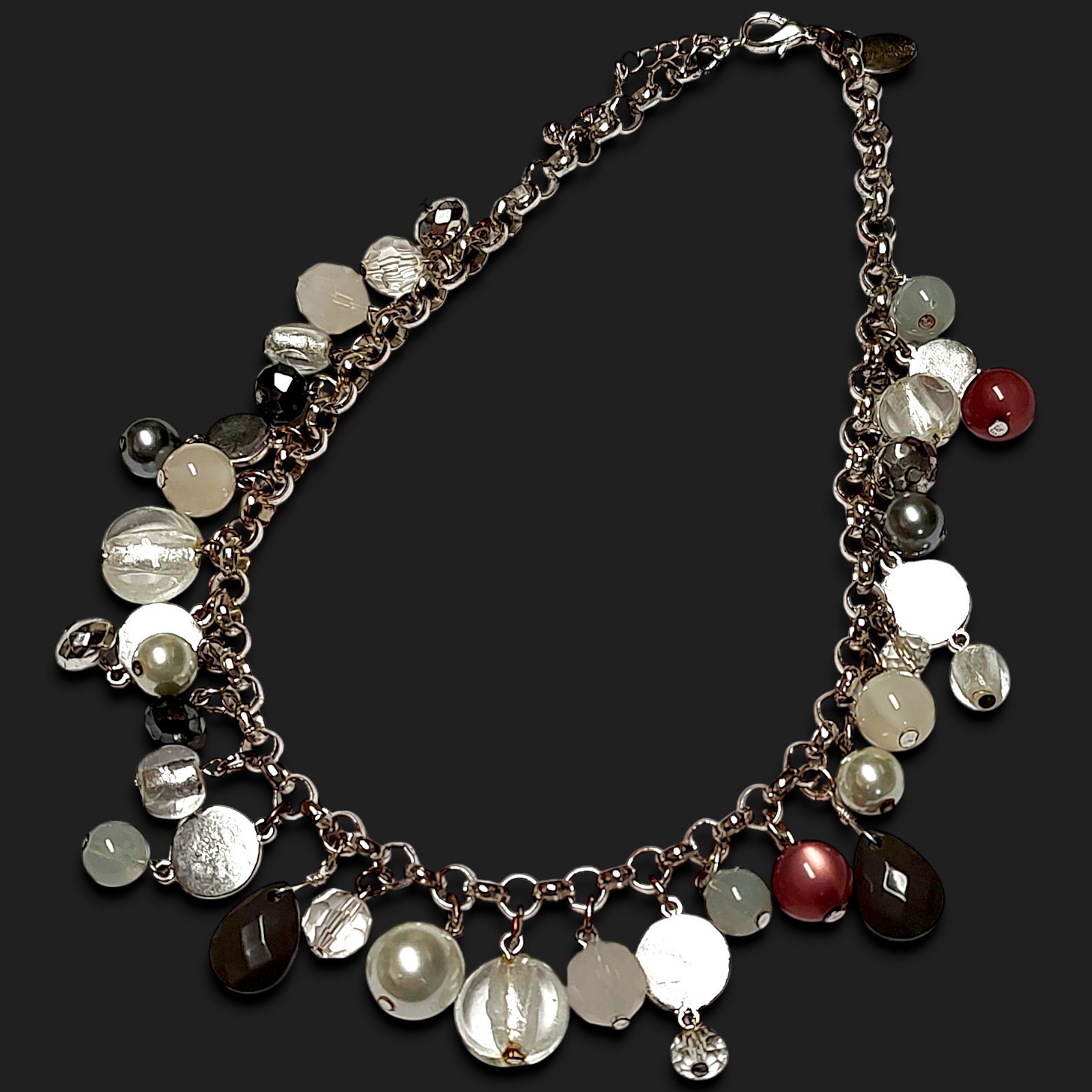 WHBM Chunky Silver Tone Mulicolored Mixed Beads Styles Shapes Statement Necklace