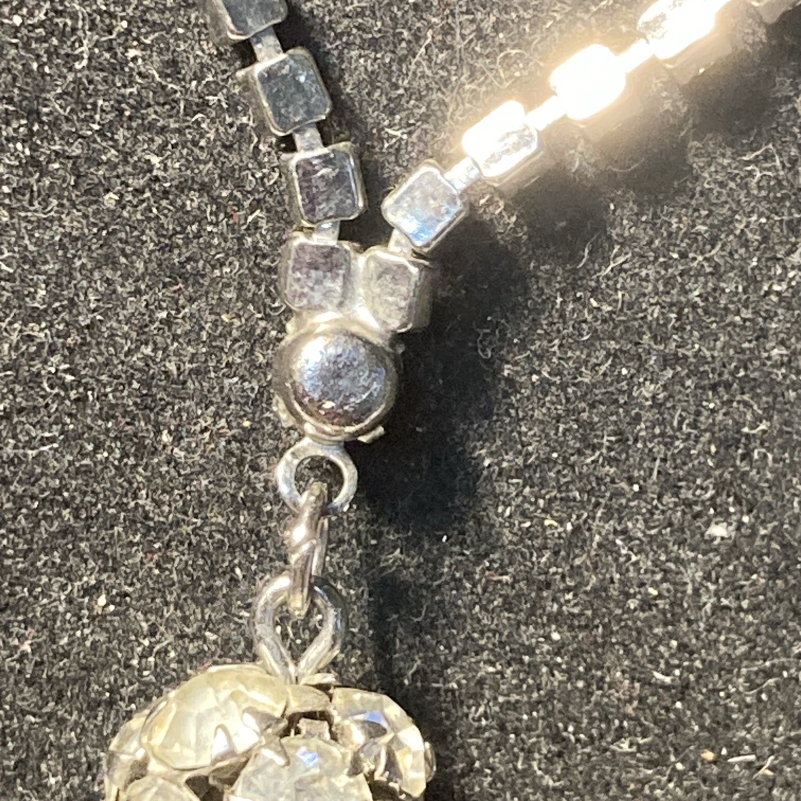 Clear Rhinestone Disco Ball Globe Orb Pendant Necklace Choker 18″ book chain Vtg