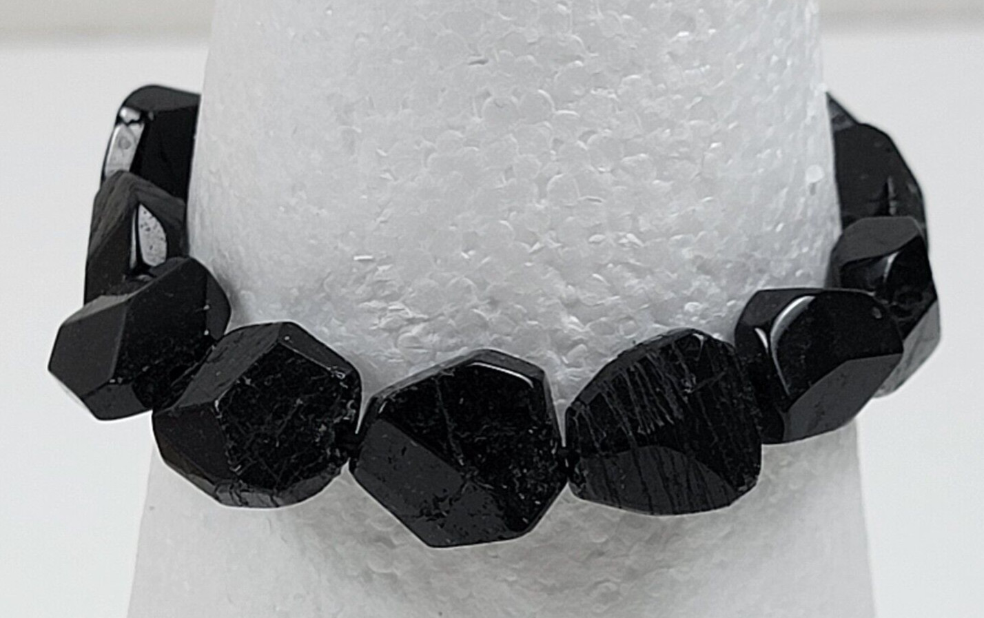 Black Rough Baroque Stone Crystal Stretch Bracelet 6.5″ Sizable Unisex Adults
