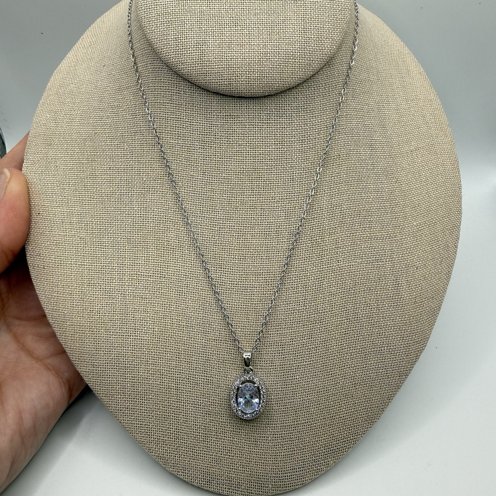 S Steel Signed Necklace Set Stainless Steel Butterfly & Clear CZ Oval Pendant