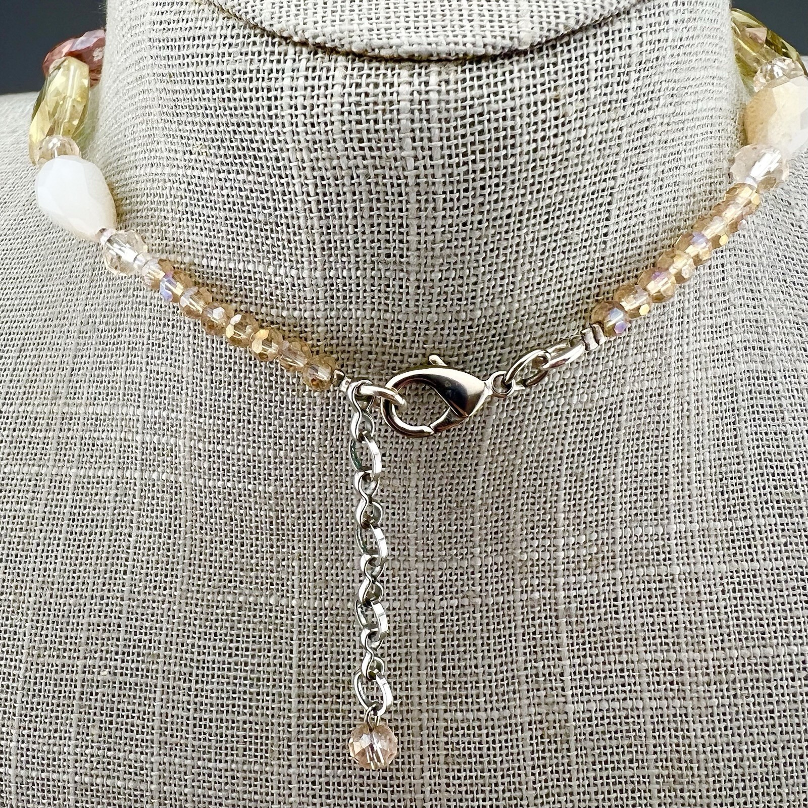 Pearl Statement Necklace Glass Beaded Bib Peach Pink 17”