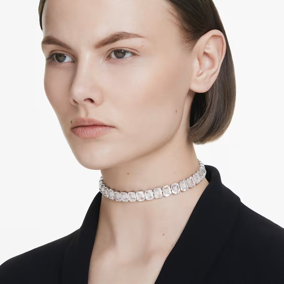 Luxury Millenia Necklace Octagon Clear Crystals Rhodium Plated Choker