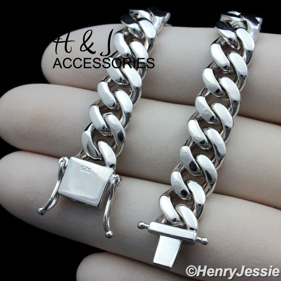 7″-8.5″MEN 925 STERLING SILVER 7MM SILVER MIAMI CUBAN CURB LINK BRACELET*SB3