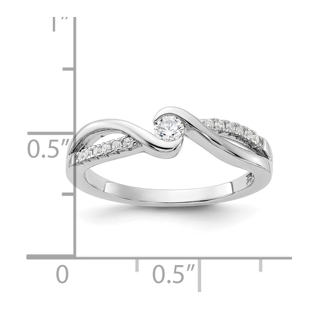 Sterling Silver Rhodium-Plated & CZ Ring