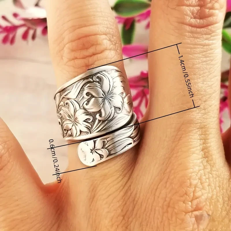 Elegant 925 Sterling Silver Charms Unique Fashion Flower Ring One Size Fit All