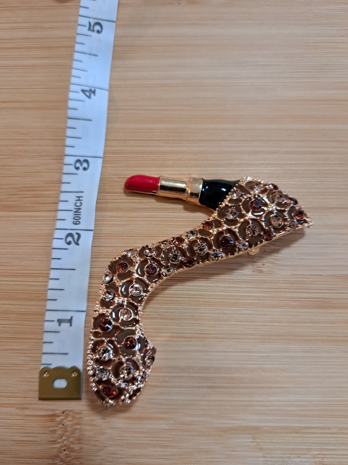 High Heel Shoe & Lipstick Enamel Rhinestone Fashion Brooch Pin Gold/Red