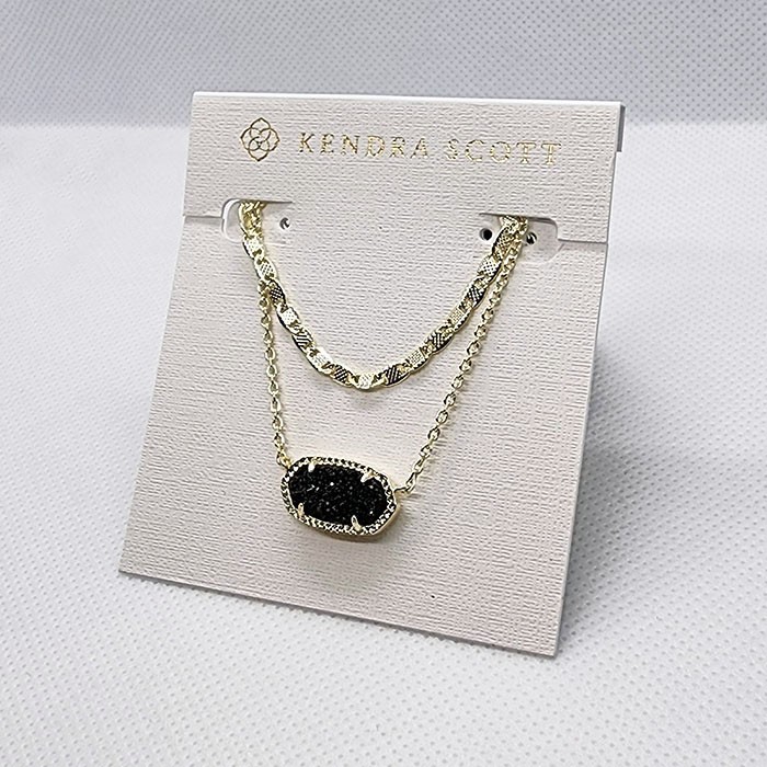 New Kendra Scott Elisa Gold Multi Strand Pendant Necklace In Black drusy