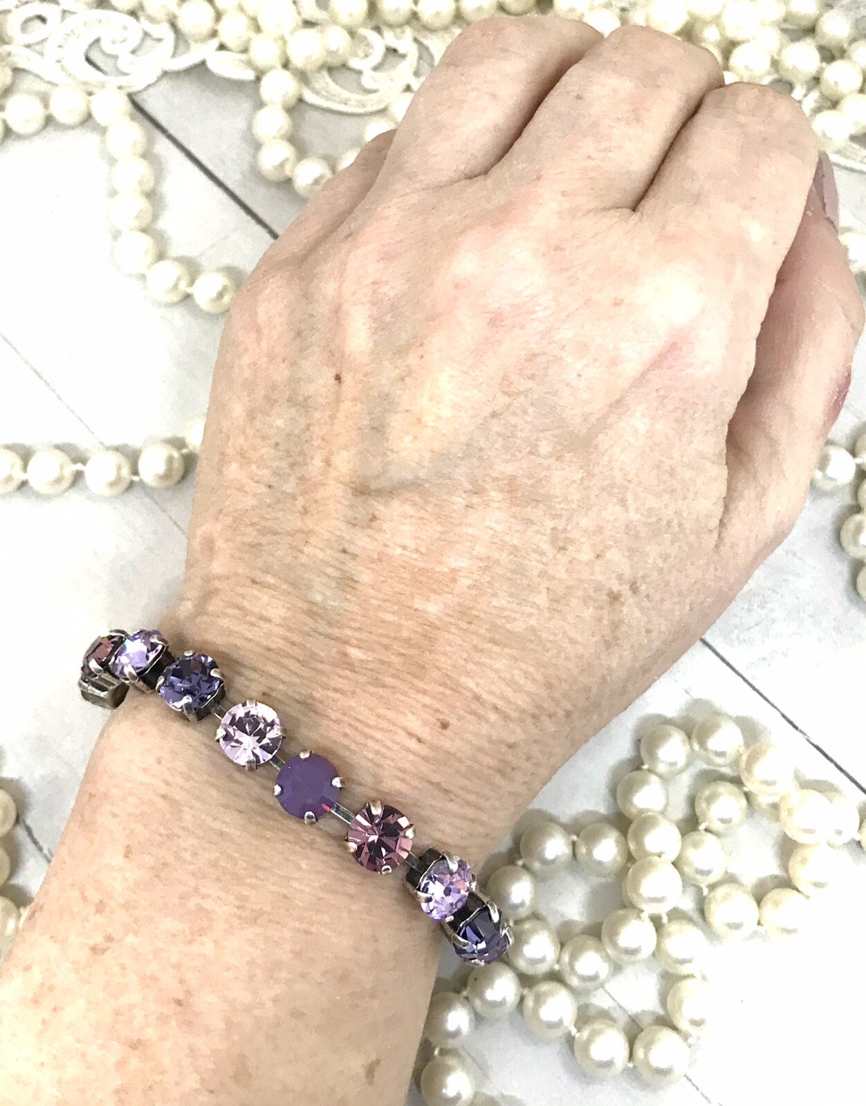 Purple Amethyst Opal Cup Chain Bracelet, Purple Amethyst Opal Tennis Bracelet