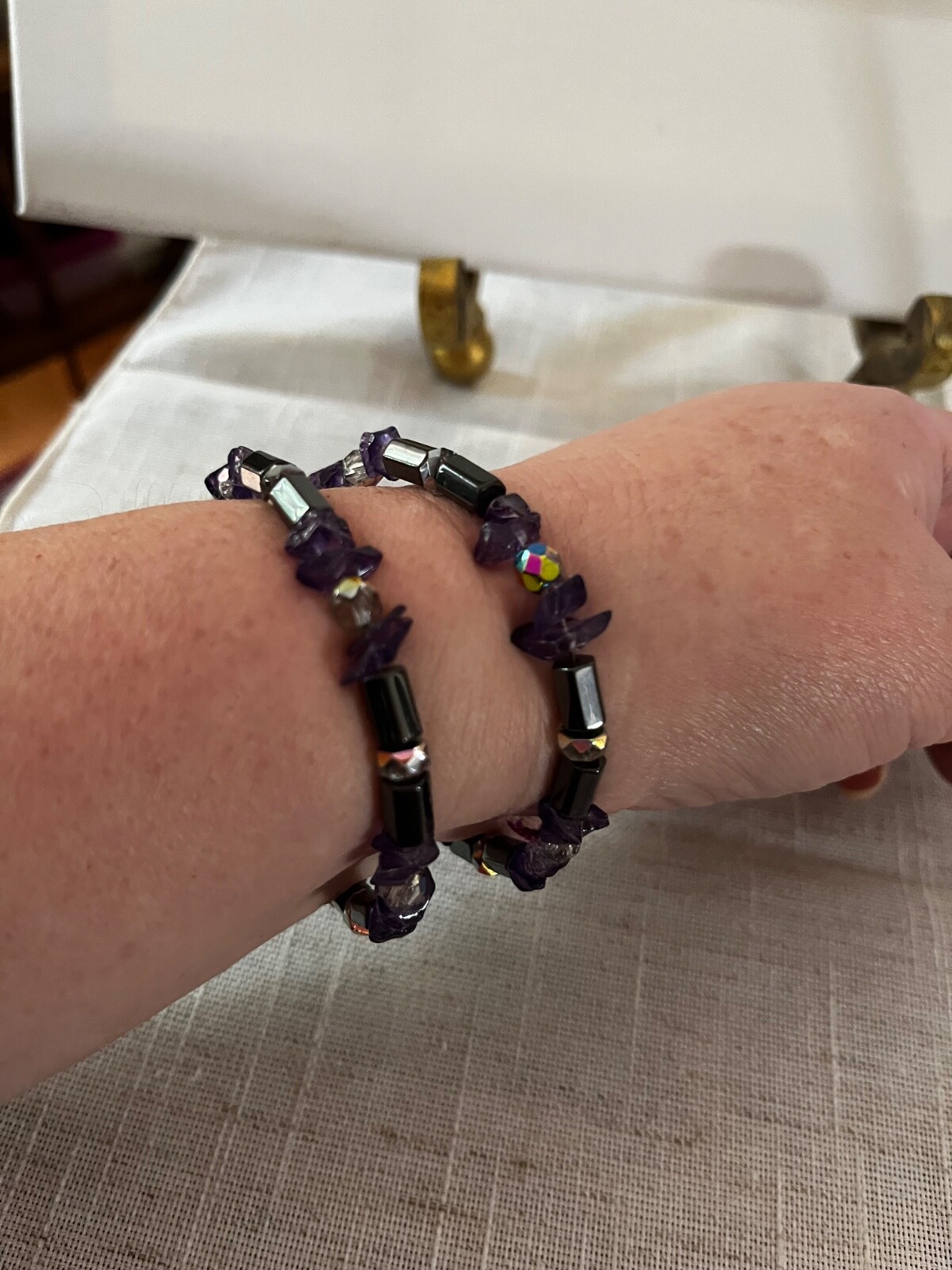 Hematite Scalloped Rectangle Round & Dark Purple Barrel Stretch Bracelet…