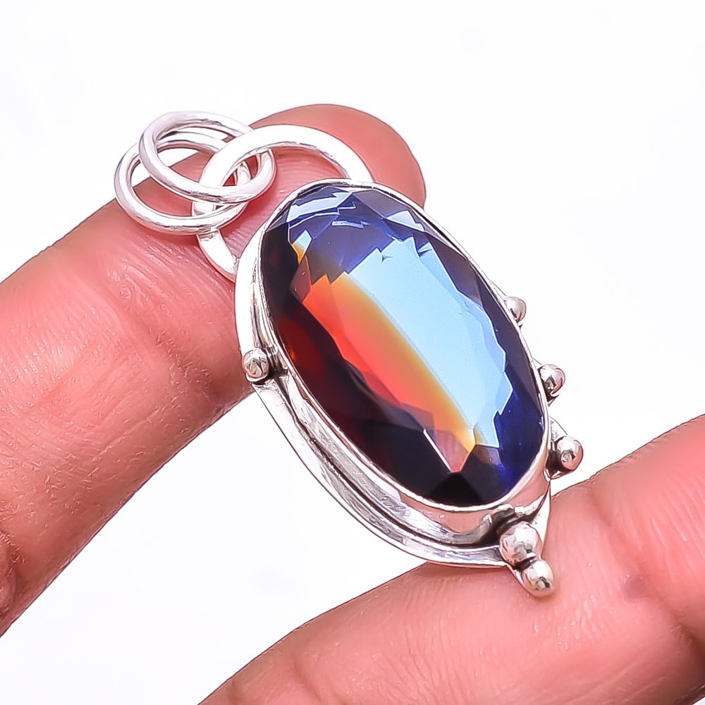 Bi-Colour Tourmaline Designer Handmade 925 Sterling Silver Pendant 1.76″ P85