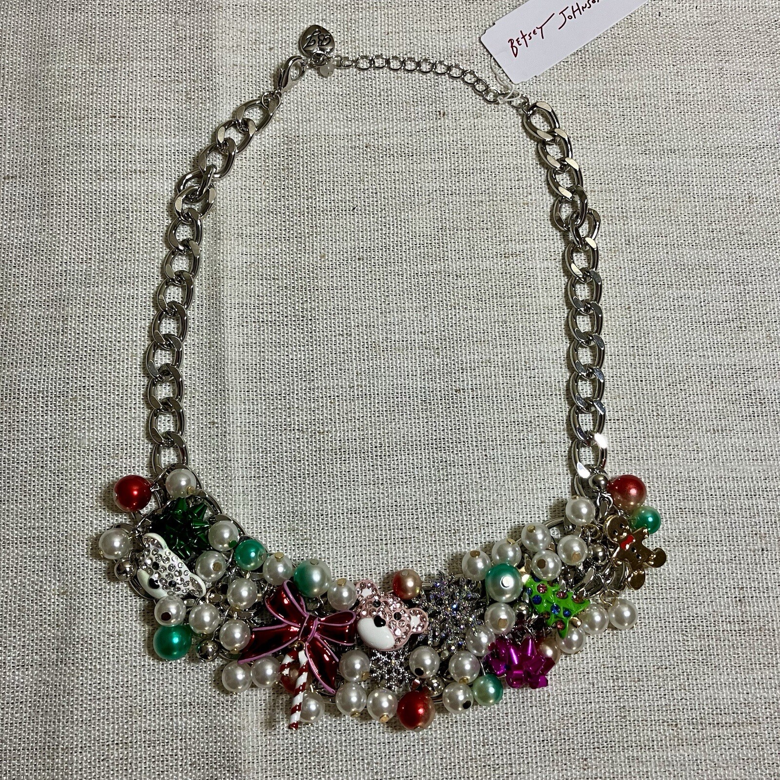 Betsey Johnson Charm Necklace Holiday Baubles Snowflake Candy Cane Christmas