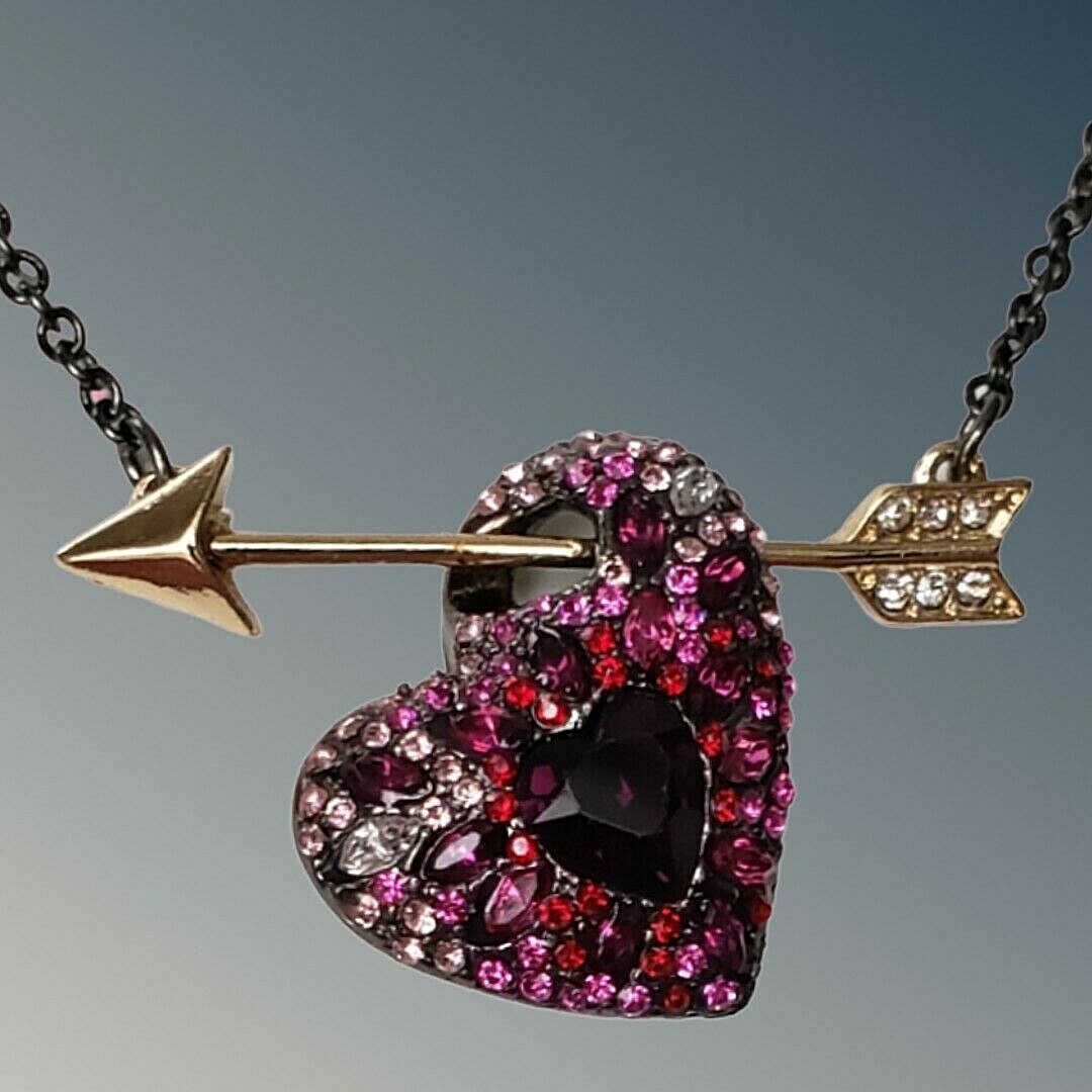 Betsey Johnson Arrow Through The Heart Sparkly Red and Pink Necklace