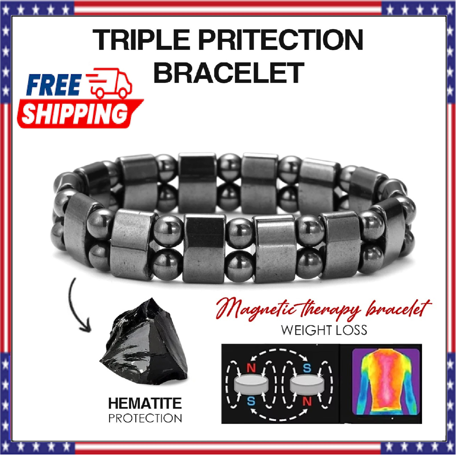 Magnetic Hematite Healing Stretchable Bracelet 2 Line Hematite Therapy Bracelet