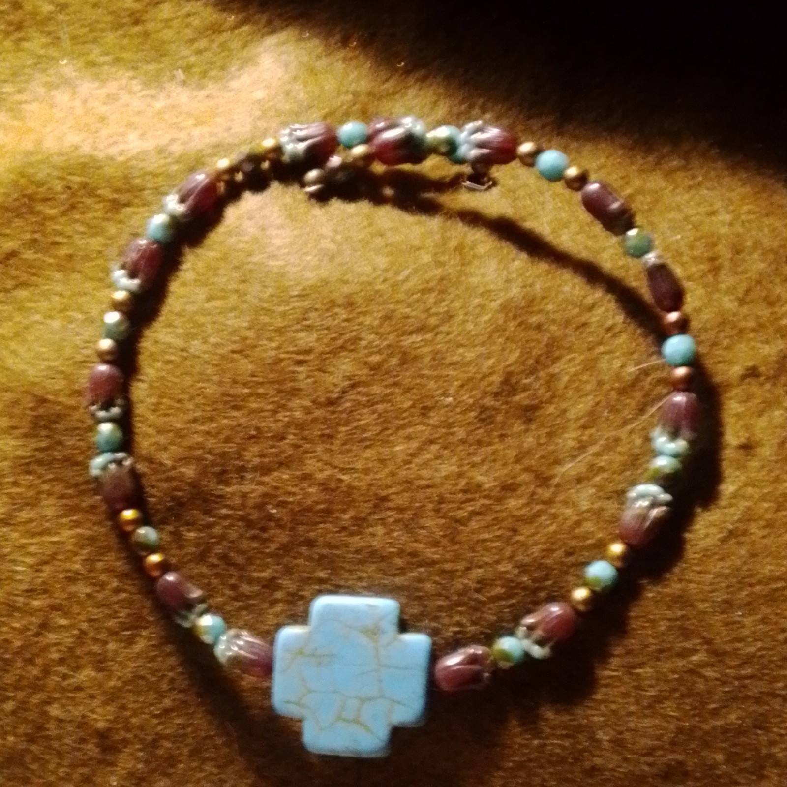 TURQUOISE Cross Pendant & Blue, Brown, & Gold Designer Stones