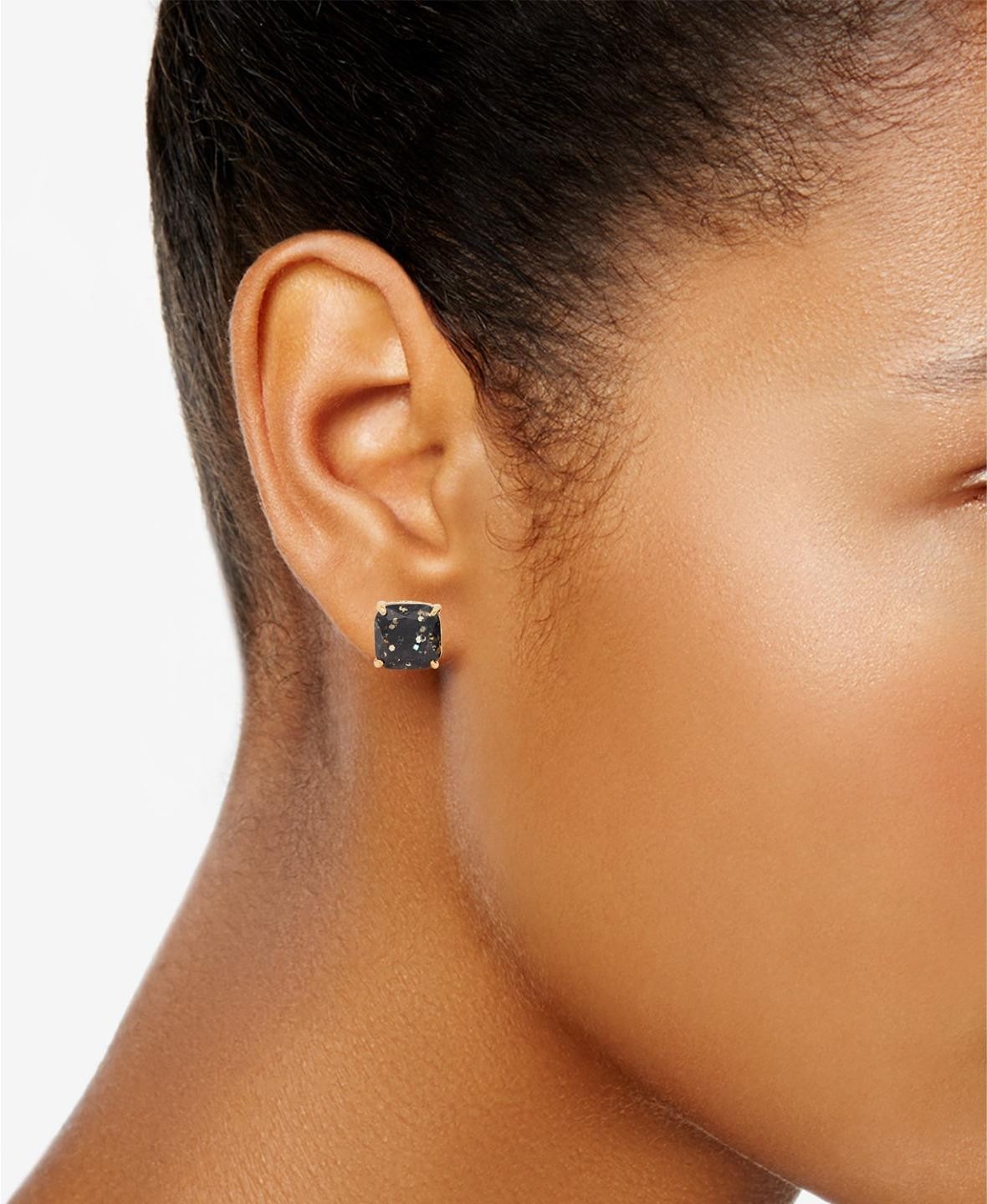 NWT Kate Spade Mini square Black Gold glitter studs earring Gold Plated