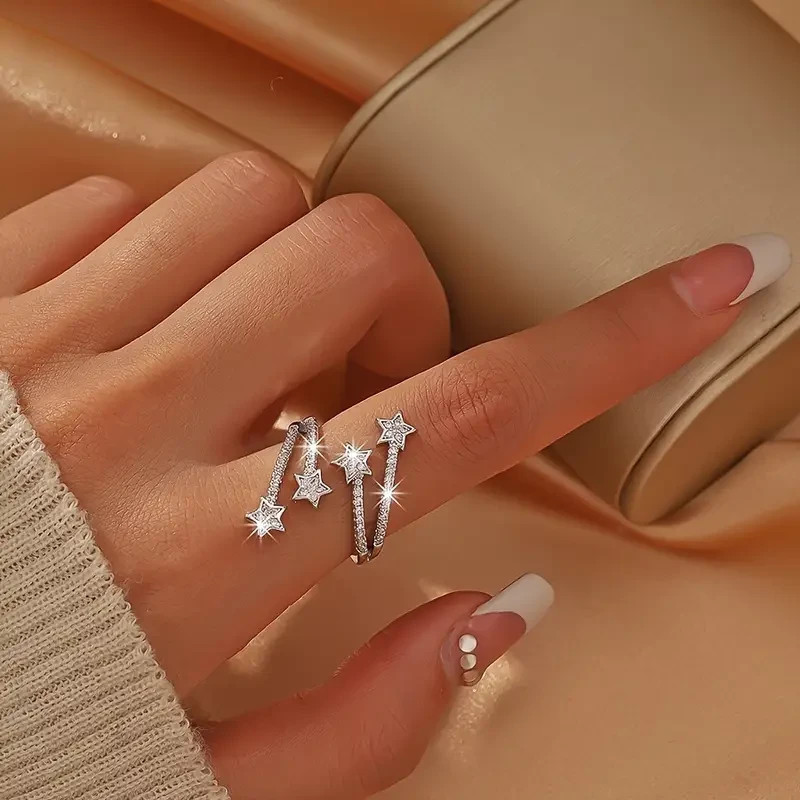925 Sterling Silver White Topaz Stars Wedding Engagement Ring One Size Fit All