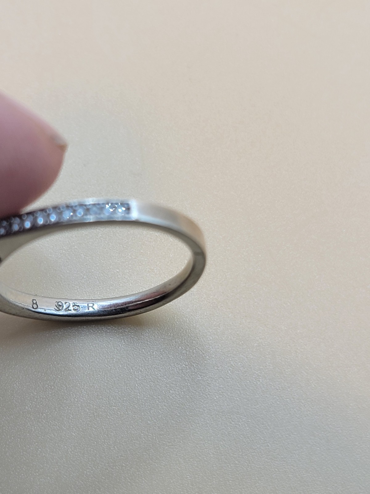 925 Sterling Silver Princess Cut Cubic Zirconia Engagment Ring – Size 8 Signed R