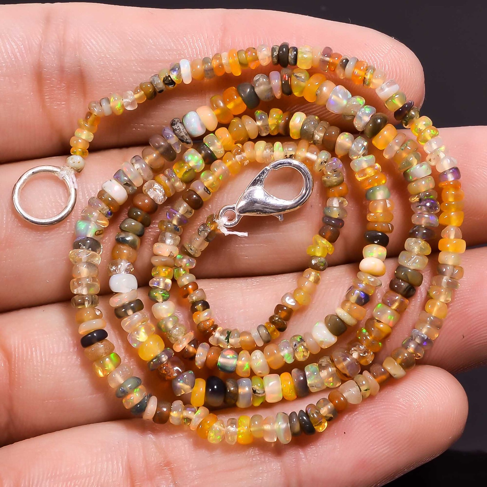 24.95 Ct. Natural Fire Ethiopian Opal Rondelle Smooth Beads Necklace 17″ A-2598