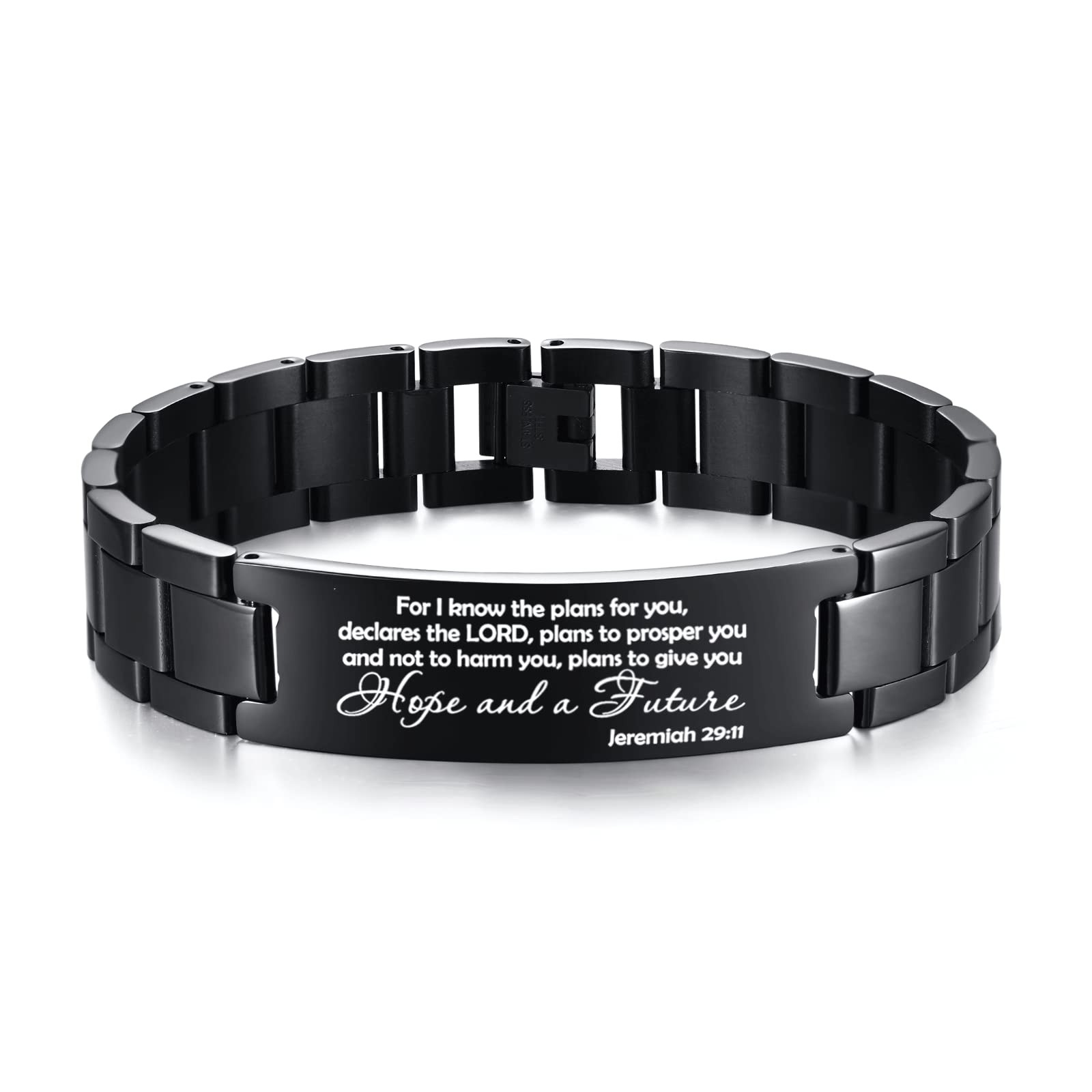 Christian Bracelet for Men Personalized Bible Verse Stainless Steel Chain Bra…